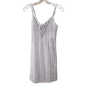 Hollister Striped Dress size XS Nautical Blue White Smocked Knot Front Babydoll